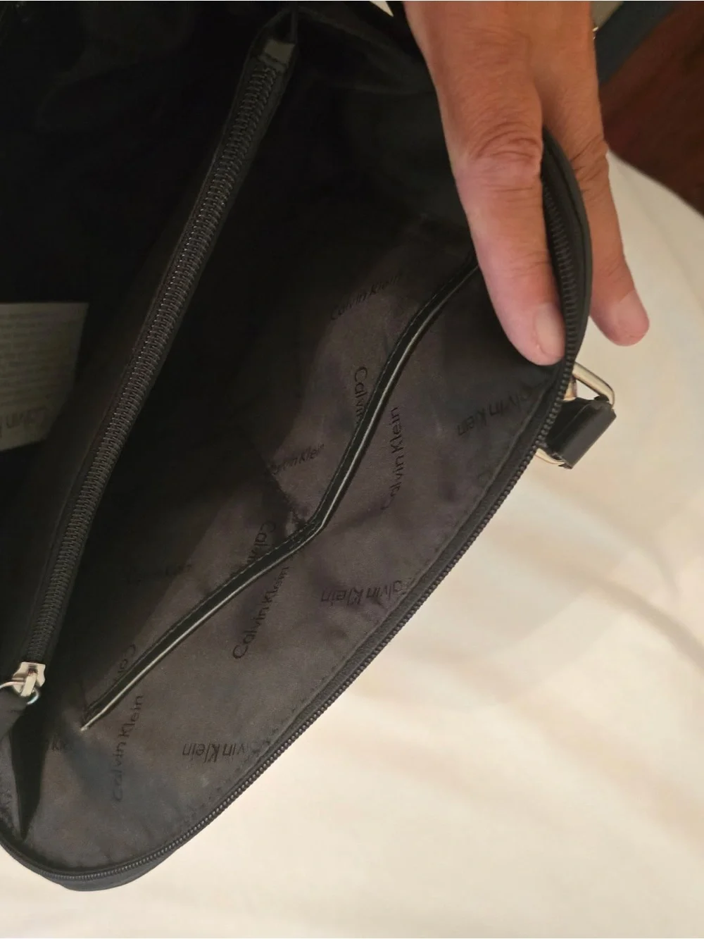 Calvin Klein Black Pebbled Leather Satchel with Silver Hardware